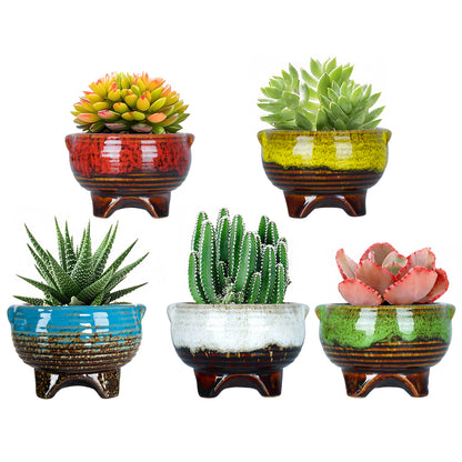 ARTKETTY Succulent Pots - 4 Inch Small Plant Pots with Drainage Pack of 5, Ceramic Pots for Indoor Plants Colorful Cactus Flower Planter Container