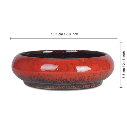 6.1 inch Round Succulent Planter Pots with Drainage Hole Bonsai Pots Garden Decorative Cactus Stand Ceramic Glazed Flower Container Red, with Bamboo Tray