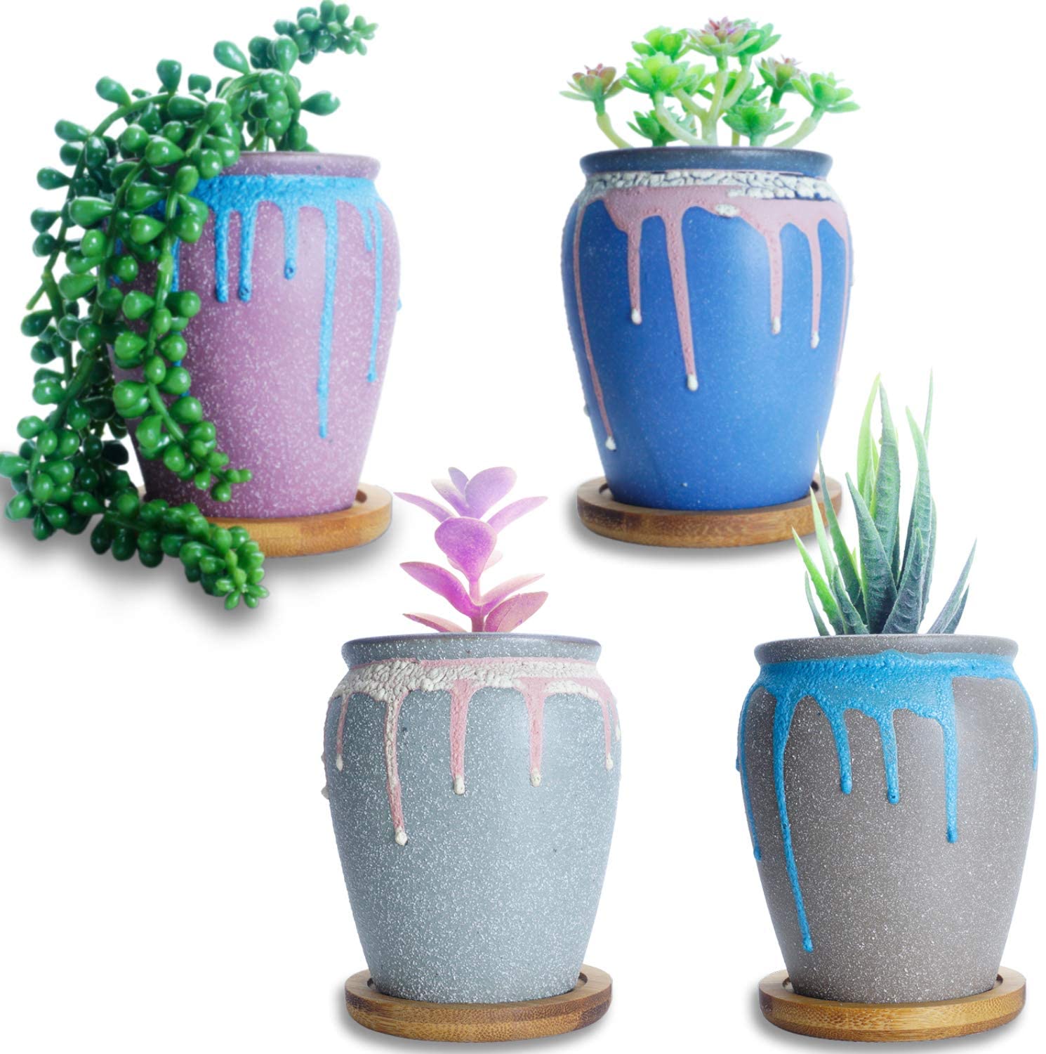 Succulent Pots, 4 Pack Ceramic Planters for Indoor Plants, 3.5 Inch Bo –  Ecoloversstore
