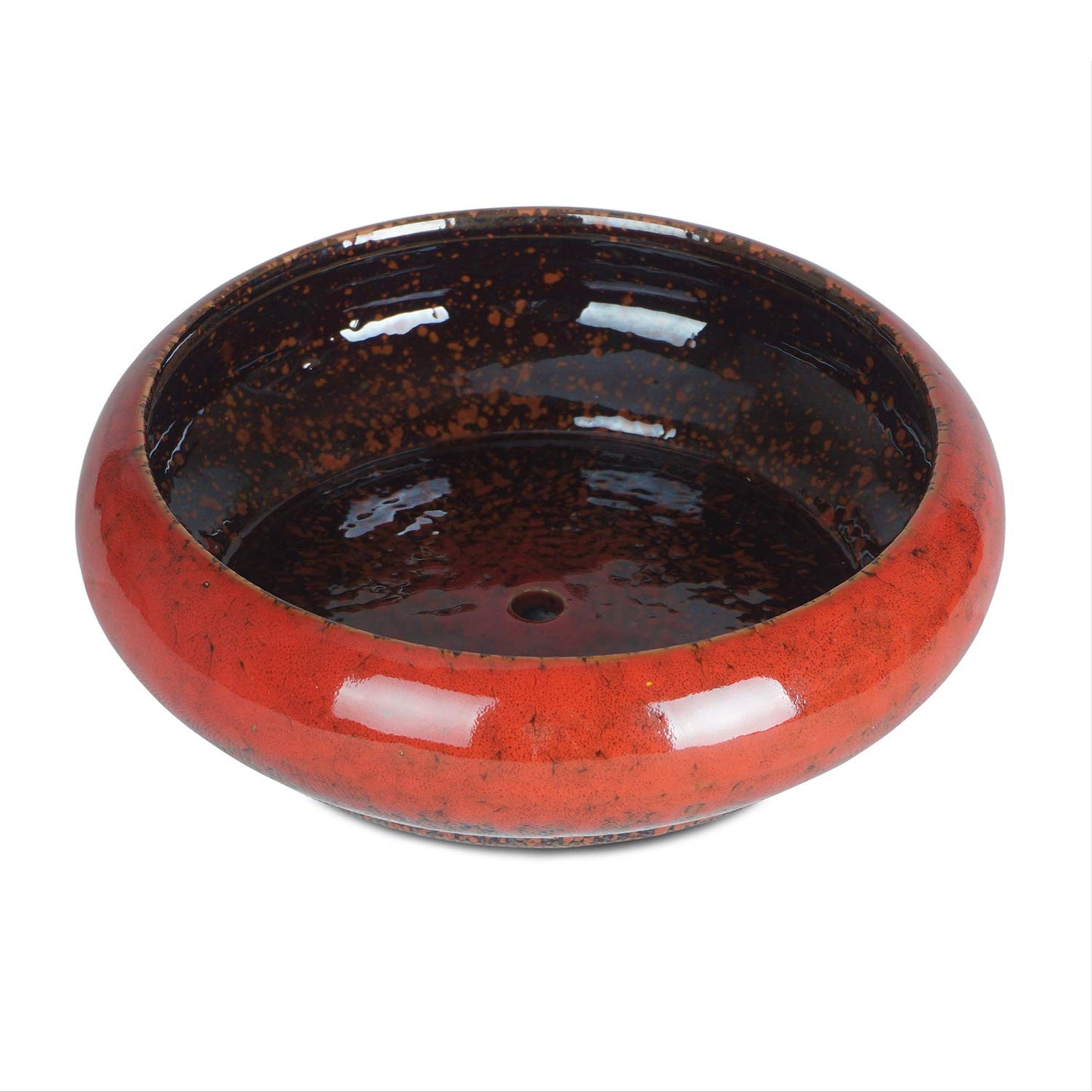 6.1 inch Round Succulent Planter Pots with Drainage Hole Bonsai Pots Garden Decorative Cactus Stand Ceramic Glazed Flower Container Red, with Bamboo Tray