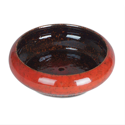 6.1 inch Round Succulent Planter Pots with Drainage Hole Bonsai Pots Garden Decorative Cactus Stand Ceramic Glazed Flower Container Red, with Bamboo Tray