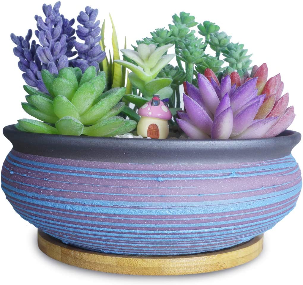 ARTKETTY Succulent Pot, 7.7 Inch Large Round Succulent Planter with Drainage Tray Ceramic Bonsai Pots for Indoor/Outdoor Plants, Flowers, Cactus, Garden Home/Office Decor